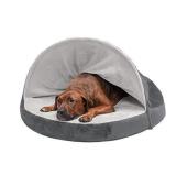 Furhaven Memory Foam Pet Bed for Dogs and Cats - Microvelvet Snuggery Blanket Burrow Nest Dog Bed with Removable Washable Cover, Silver, 35-Inch