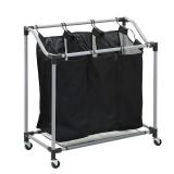 Honey Can Do Triple Laundry Sorter with Removable Bags, Black/Gray