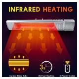 Electric Patio Heater-Indoor/Outdoor Wall Mounted Heater with 3 Power Settings-1500W Infrared Patio Heater with Remote Control for Garage Backyard, Fast Heating