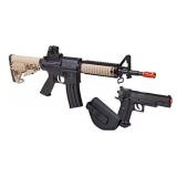 GAME FACE GFR37PKT Warrior Protection Spring-Powered Single-Shot Airsoft Rifle And Pistol Kit With Black Pistol Holster And Ammo, Earth/Black