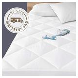 Madison Park Quiet Nights 100% Cotton RV Mattress Pad Cover Quilted Overfilled Pillowtop Waterproof Bed Protector, Deep Pocket All Around Elastic, Short Queen, White, MP16-7229