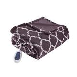 Beautyrest Plush Electric Throw Blanket â Secure Comfort Technology-Oversized 60" x 70"-Ogee Pattern in White-Cozy Soft Microlight-3-Setting Heat Controller, 60x70, Purple