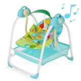 AiBeeYou Baby Swings for Infants, Baby Swing with 6 Motions,Infant Swing with Music,Sounds and Timing Function, Baby Rocker with 2 Toys, Plsuh Seat & Soft Head Support, Machine Washable Fabric (Blue)