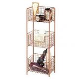 mDesign 3 Tier Vertical Standing Bathroom Shelving Unit, Decorative Metal Storage Organizer Tower Rack Center with 3 Basket Bins to Hold and Organize Bath Towels, Hand Soap, Toiletries - Cop