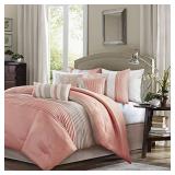 Madison Park Amherst Faux Silk Comforter Set-Casual Contemporary Design All Season Down Alternative Bedding, Matching Shams, Bedskirt, Decorative Pillows, Queen(90"x90"), Coral, 7 Piece (MP10-2320)