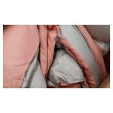 Madison Park Amherst Faux Silk Comforter Set-Casual Contemporary Design All Season Down Alternative Bedding, Matching Shams, Bedskirt, Decorative Pillows, Queen(90"x90"), Coral, 7 Piece (MP10-2320)