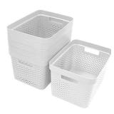 Glad Plastic Basket Set, Value Pack of 6 | Open Storage Bins for Shelves, Bathroom, Pantry, Closet | Nesting Organizer Boxes with Handles, 4 Gallon, White