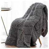 Wemore Shaggy Long Fur Faux Fur Weighted Blanket, Cozy and Fluffy Plush Sherpa Long Hair Blanket for Adult 15lbs, Fluffy Fuzzy Sherpa Reverse Heavy Blanket for Bed, Couch, Grey, 60 x 80 Inches