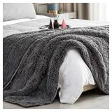 Wemore Shaggy Long Fur Faux Fur Weighted Blanket, Cozy and Fluffy Plush Sherpa Long Hair Blanket for Adult 15lbs, Fluffy Fuzzy Sherpa Reverse Heavy Blanket for Bed, Couch, Grey, 60 x 80 Inches