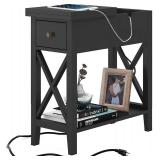 ChooChoo Flip Top Open End Table Skinny End Table, Thin end Table with Power Outlet for Living Room Bedroom