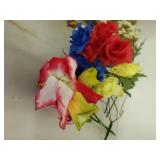 Faux flowers and 2 wicker baskets