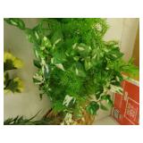 Faux flowers and 2 wicker baskets