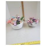 2 decorative bowls w/faux flowers
