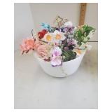 2 decorative bowls w/faux flowers