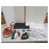Plastic organizers, extension cord, power strip, alarm clock and more!