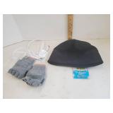 Fleece hat, USB handwarmer gloves/mitten