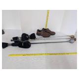 (3) Driver golf clubs & 8 1/2 M golf shoes