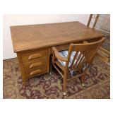 Wells made vintage office desk solid wood w/wooden office chair 61" W x 34" D x 30 1/2" H