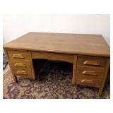 Wells made vintage office desk solid wood w/wooden office chair 61" W x 34" D x 30 1/2" H