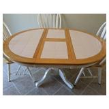Tile & Wood Top Dining Table W/ Folding Leaf & (4) Chairs - 42"W  x 42 "D x 30"H (Leaf 15" W)