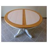 Tile & Wood Top Dining Table W/ Folding Leaf & (4) Chairs - 42"W  x 42 "D x 30"H (Leaf 15" W)