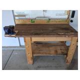 Wooden work bench w/swivel base bench vise 4" 58" W x 27 1/2" D x 38" H