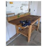 Wooden work bench w/swivel base bench vise 4" 58" W x 27 1/2" D x 38" H