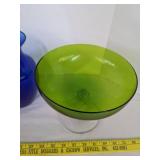 Bromioli Rocco clear glass pitcher, Long neck blue vase, candy dish & blue flower vase