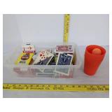 Various playing cars, & cups w/2 balls