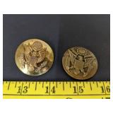 (2) WWII U.S. Military army enlisted screw back cap eagle badge pin