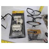 Safety glasses, funnels, hardware