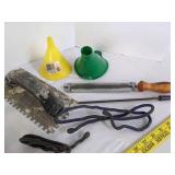 Safety glasses, funnels, hardware
