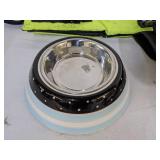 Dog bowl, yard leash, harness & jacket