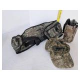 Camo hat, water bottle & bag