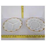 Gold trimmed milk glass egg plate & serving dish