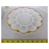 Gold trimmed milk glass egg plate & serving dish