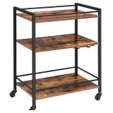 Hoobro 3 Shelf Rolling Cart, Black And Wood