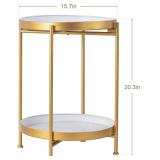 FUNME Gold White Folding End Table