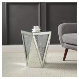 Mirrored End Table with Crystal Inlay, Square Modern Side Table Silver Accent Table, Drum End Table for Living Room Bedroom from MIREO Fine Furniture