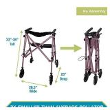 Able Life Space Saver Rollator, Lightweight Folding Mobility Rolling Walker for Seniors and Adults, 6-inch Wheels, Locking Brakes, and Padded Seat with Backrest, Regal Rose