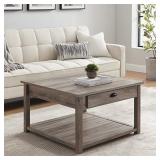 Walker Edison Modern Country Square Coffee Table Living Room Accent Ottoman Storage Shelf, 30 Inch, Grey Wash