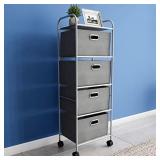 Lavish Home Portable 4 Drawer Organizer  Rolling Fabric Bin Storage Cart with Wheels and Metal Frame-for Clothes, Closet, Home, or Office (Gray)