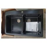 Dekor Sinks 89199Q Westwood Composite Granite Double Bowl Kitchen Sink with One Hole, 33-Inch, Black