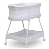Delta Children Sweet Dreams Bassinet with Airflow Mesh Bedside Portable Crib with Vibration Lights and Music, Grey Infinity