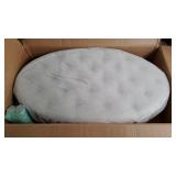 Martha Stewart Clara Coffee Table - Solid Wood Frame, Soft Fabric, Button Tufted, Oval Large Accent Ottoman - Modern Foam Padded Top Footstool Cocktail Living Room Furniture, 48"X26.75"X18.75", Linen