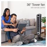 Lasko 2511 36 Oscillating 3-Speed Tower Remote Control Household Fans, 36 Inch, Black
