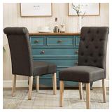 Roundhill Furniture Habit Solid Wood Tufted Parsons Charcoal Dining Chair, Set of 2
