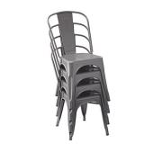 Amazon Basics Metal Dining Chairs - Set of 4, Dark Grey