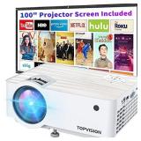 TOPVISION Projector, 7500L Portable Mini Projector with 100 Projector Screen, 1080P Supported, Built-in HI-FI Speakers, Home Theater Movie Projector Compatible with, HDMI,Fire Stick,VGA,USB,TF,AV,PS