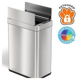 iTouchless - 13 Gallon Touchless Sensor Wings Lid Trash Can with Pet-Proof Lid and AbsorbX Odor Control, Stainless Steel Kitchen Bin - Silver